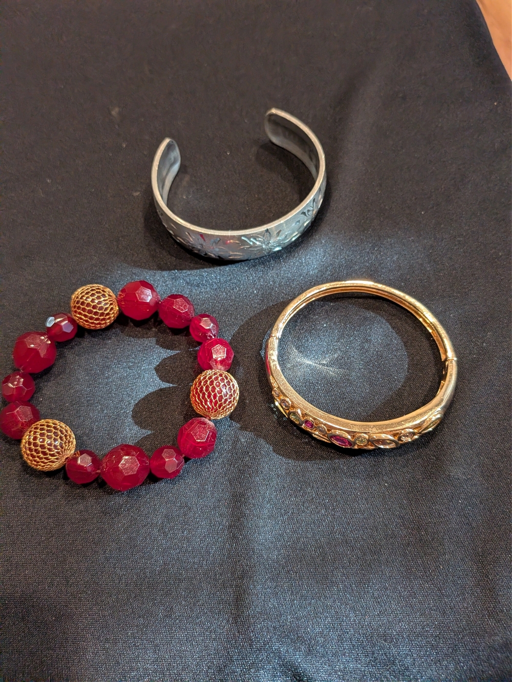 Gold and Red Beaded Bracelet Set Of 3 - Women's Fashion Jewelry